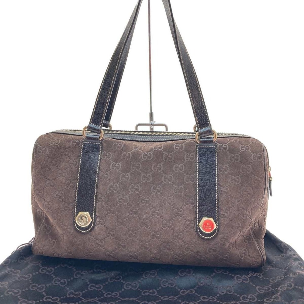 GUCCI Boston Bag Suede Brown